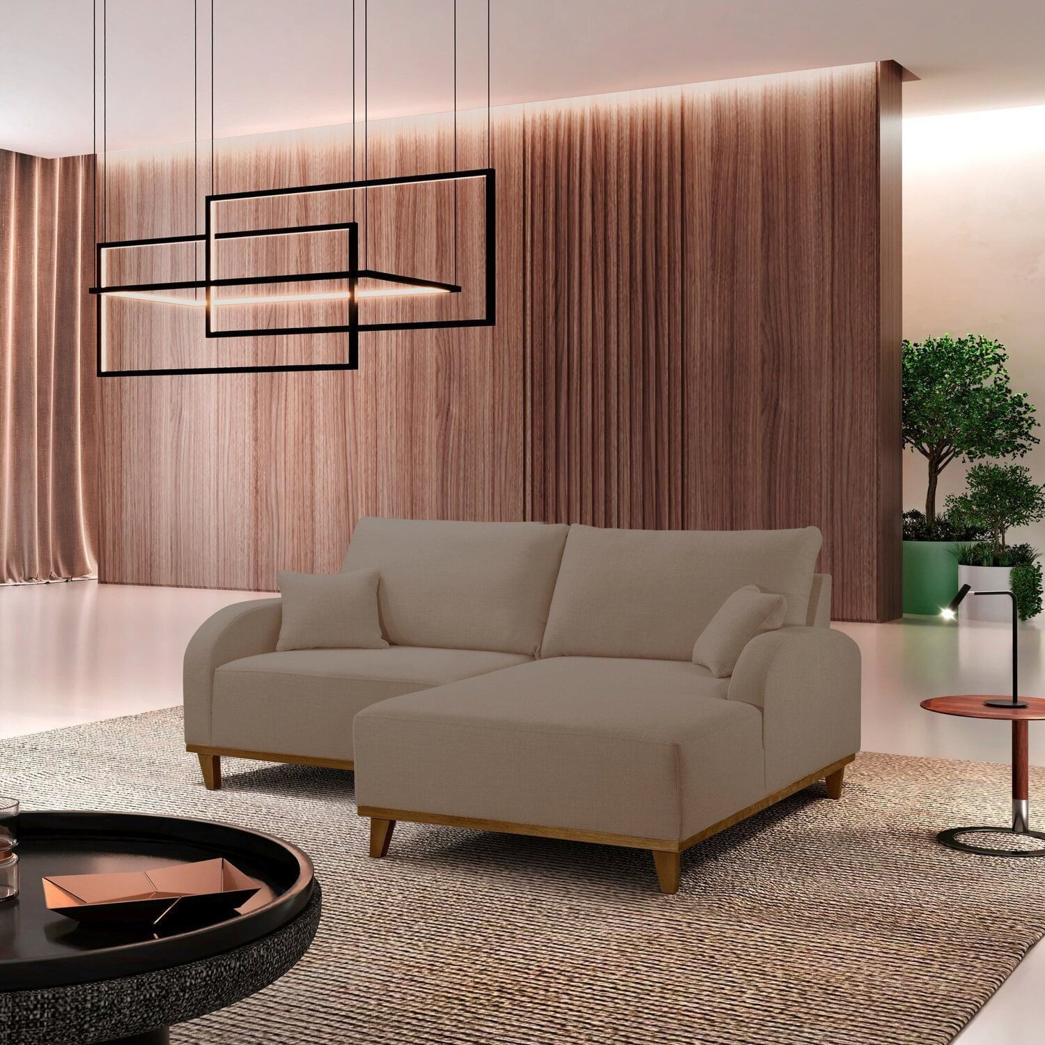 Sofá 2 Lugares Com Chaise Lado Direito 185cm Em Veludo Mercúrio Marrom