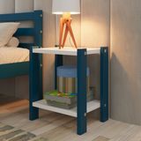 Mesa De Cabeceira Em Madeira Maciça Linna Azul/branco