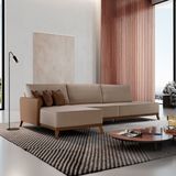 Sofá Versalhes Com Chaise 320cm Com Detalhes Em Courino Bege