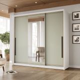 Guarda-roupa 3 Portas De Correr 4 Gavetas Com Espelho Valência Branco/verde