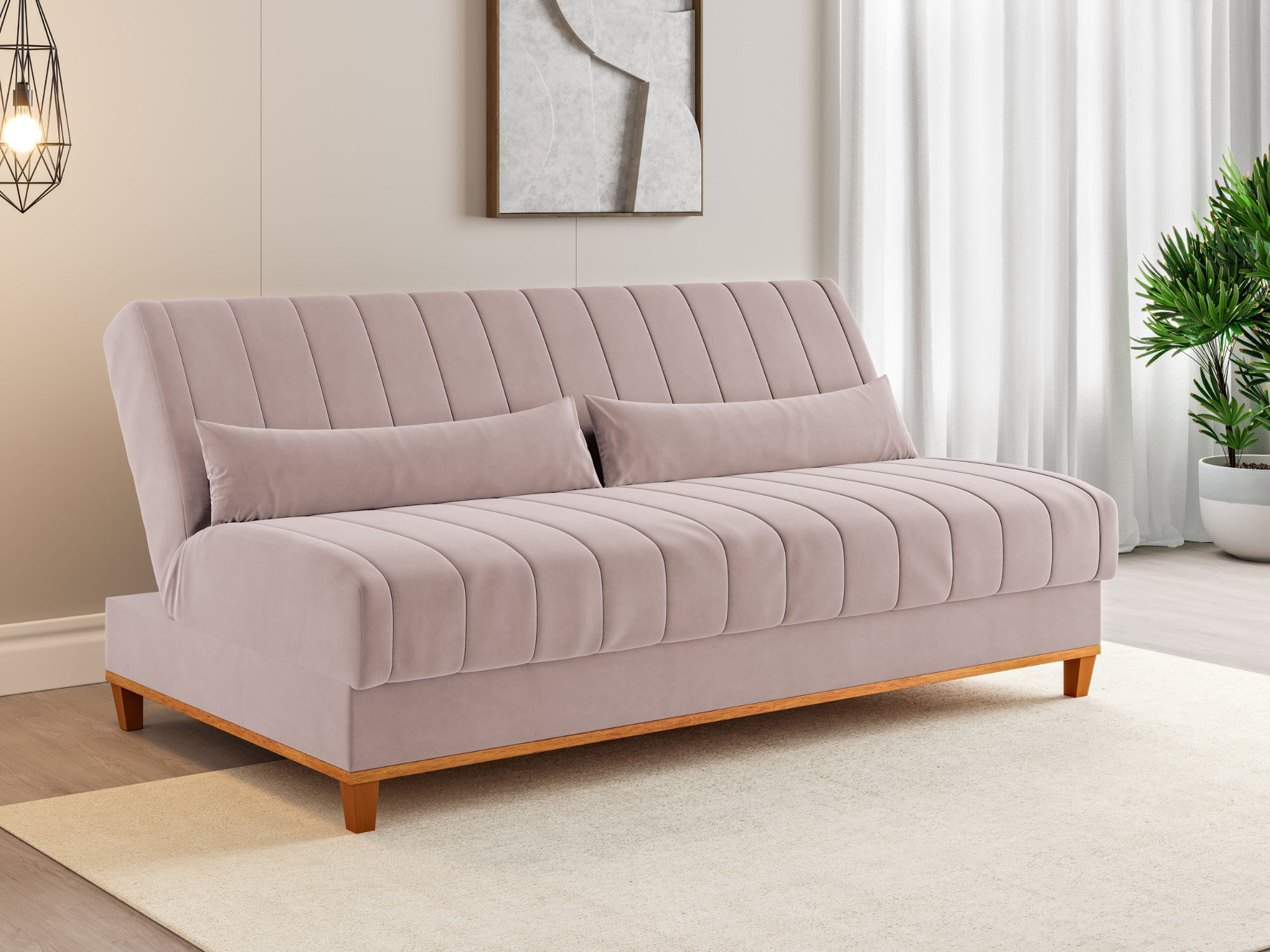 Sofá Cama 3 Lugares 1,80m Veludo Colors Rosa