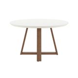 Mesa De Jantar Redonda 135cm Com Base Natural E Tampo De Vidro Bennett Natural/off White Fosco