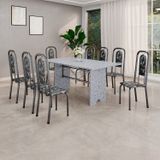 Conjunto De Mesa Tubular 180cm X 75cm Tampo Granito Ocre Com 8 Cadeiras Lara Preto/prata