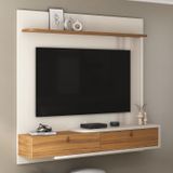 Painel Para Tv De 65 Polegadas E Com Detalhe Canelado E Cantos Arredondados Off White/freijó