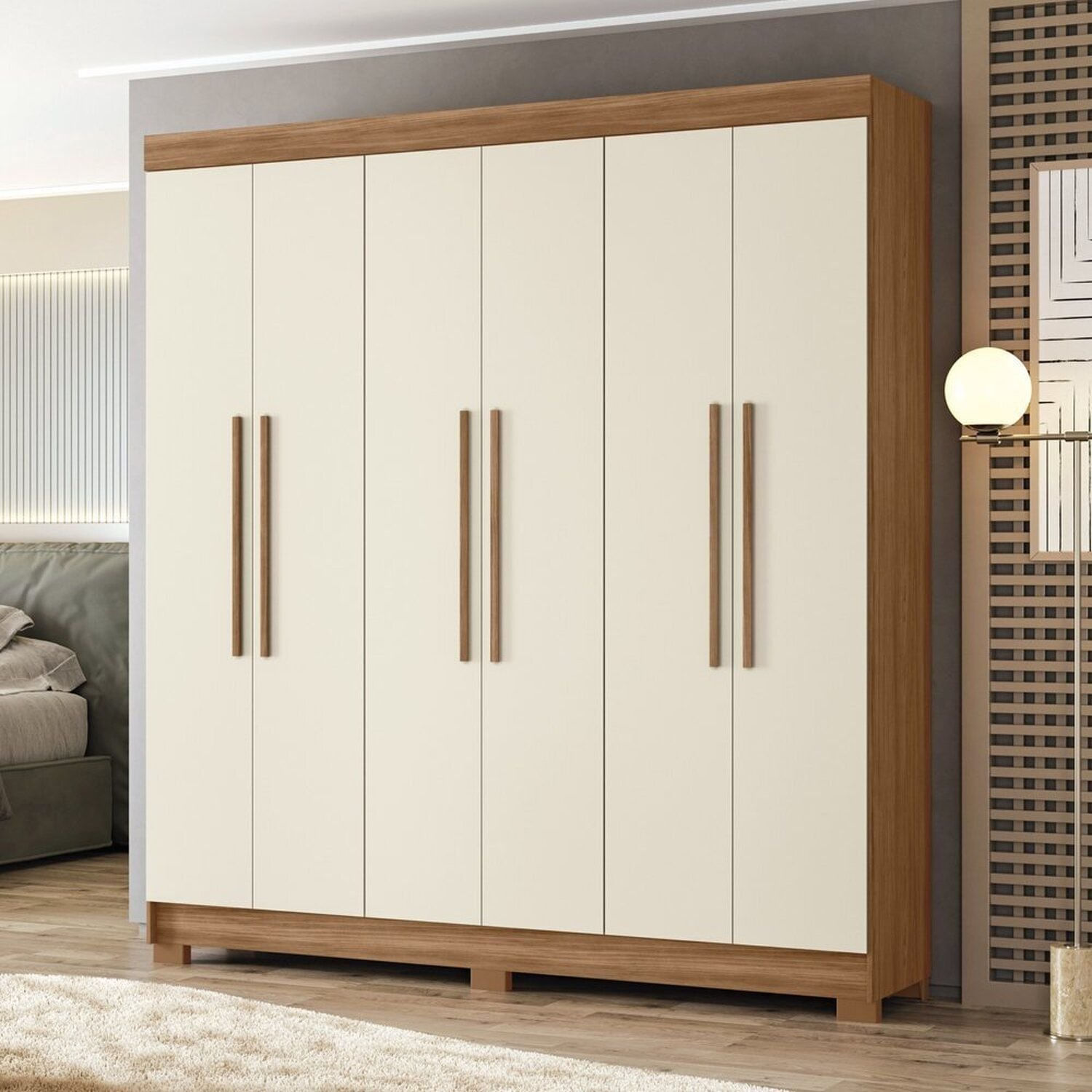 Guarda-roupa 06 Portas 2 Gavetas Com Espelho Mdp Toledo Jatobá/areia