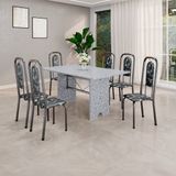 Conjunto De Mesa Tubular 140cm X 75cm Tampo Granito Ocre Com 6 Cadeiras Lara Preto/prata