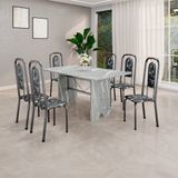Conjunto De Mesa Tubular 140cm X 75cm Tampo Granito Topázio Com 6 Cadeiras Lara Preto/prata