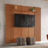 Painel Para Tv Até 75 Polegada Com Prateleira 234 X 250cm Apolo 100% Mdf Naturalle