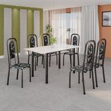Conjunto De Mesa Tubular 140cm X 75cm Tampo Vidro Incolor Com 6 Cadeiras Lara Preto/prata