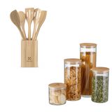 Kit Electrolux De 4 Potes Hérmeticos Com Tampa De Bambu E 6 Utensilios Bambu