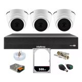 Kit Cftv 3 Câmeras Segurança Dome 1220 Full Hd Com Audio Microfone Dvr Mhdx 1004c Intelbras 500gb