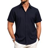 Camisa Masculina J.ver De Linho E Algodão, Manga Curta, Azul Marinho, Xxl