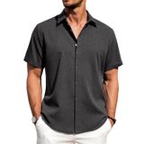 Camisa Masculina J.ver, De Linho, Casual, Manga Curta, Cinza Escuro, 4gg
