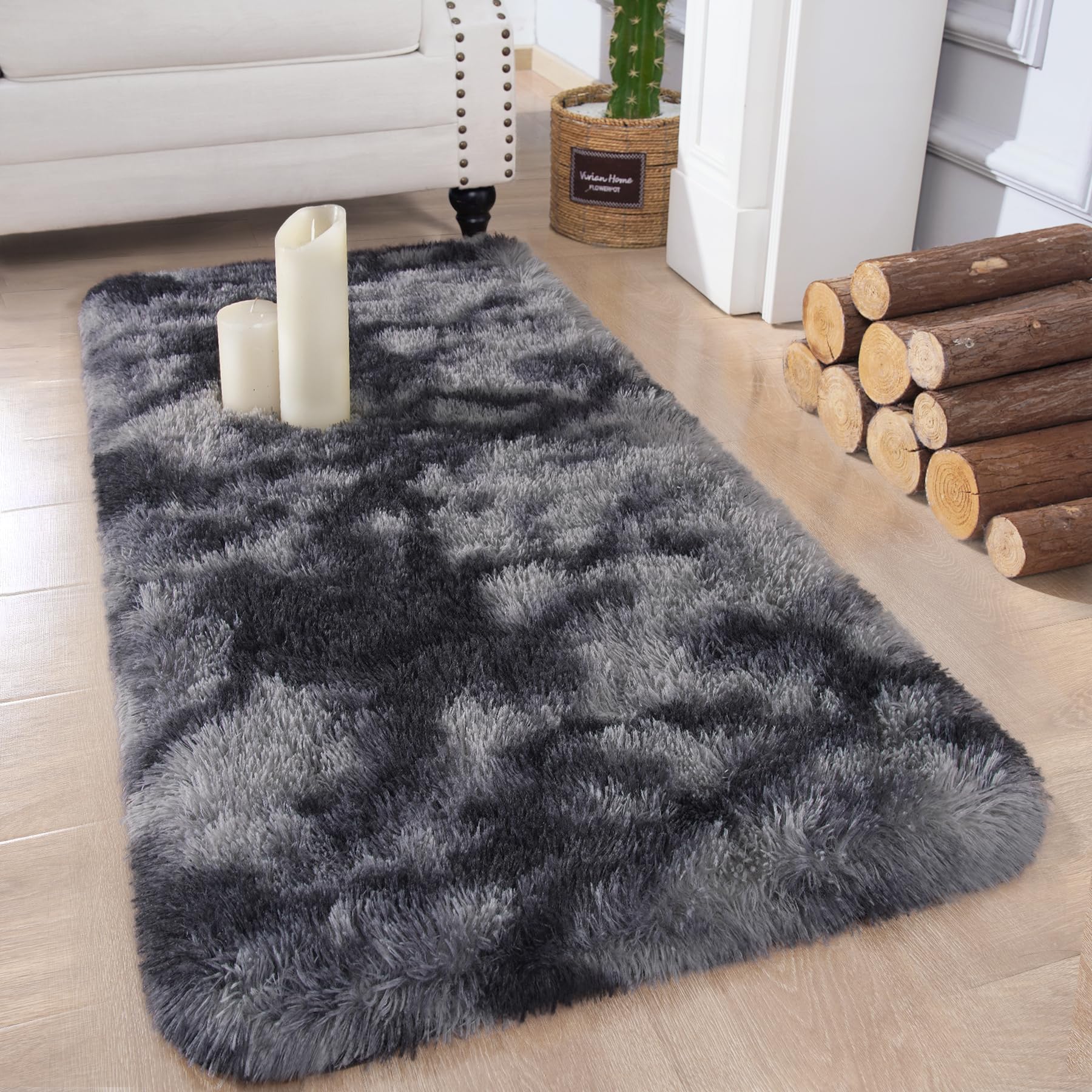 Tapete Runner Chicrug Soft Plush Fluffy 60x120cm Cinza/preto
