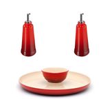 Kit Le Creuset Prato Para Aperitivo Galheteiro Óleo E Vinagre 300ml Signature Vermelho