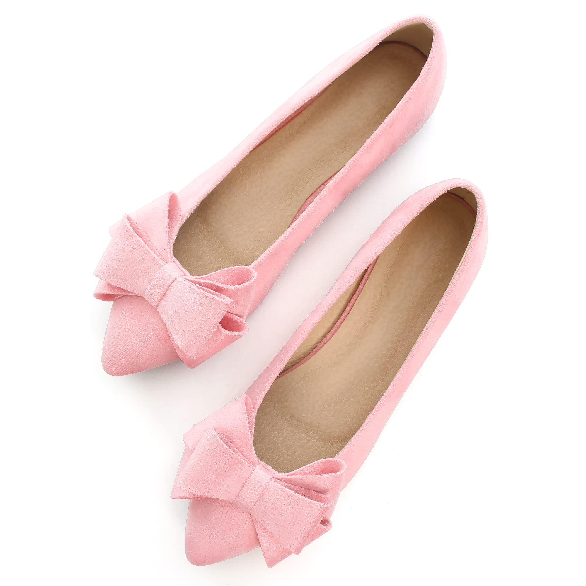 Vestido De Camurça Ballet Flats Sailing Lu Bow-knot Rosa Escuro Para Mulheres