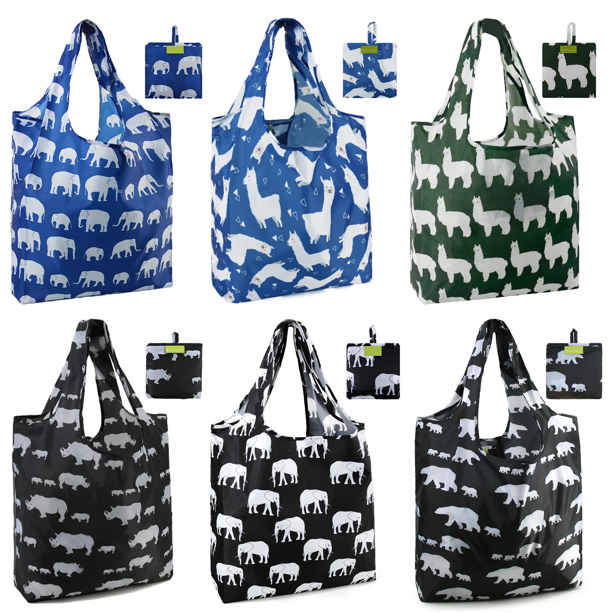 Sacos De Compras Reutilizáveis Beegreen Animal Lover, 6 Conjuntos De Poliéster