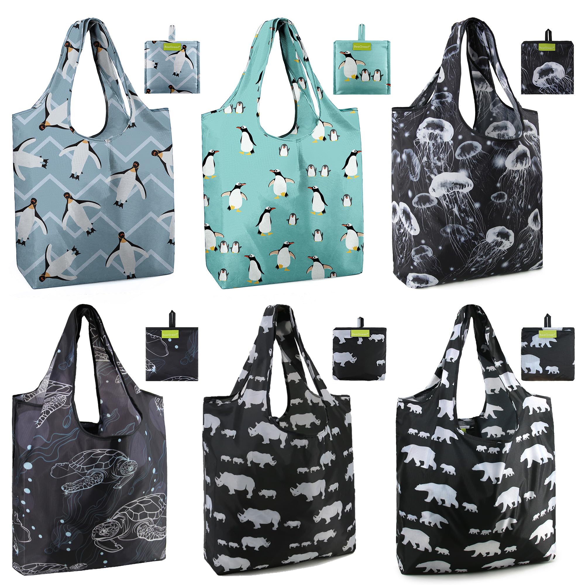 Sacos De Compras Reutilizáveis Beegreen, Dobráveis, Resistentes À Água, 6 Unidades