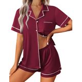 Conjunto De Pijama Feminino Ekouaer De Manga Curta Com Botões Vermelho