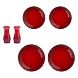 Kit Le Creuset 4 Pratos Rasos 22 27cm E Saleiro E Pimenteiro 100ml Vermelho