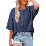 Camisa Dokotoo De Manga Curta Em Waffle Para Mulheres Azul Grande