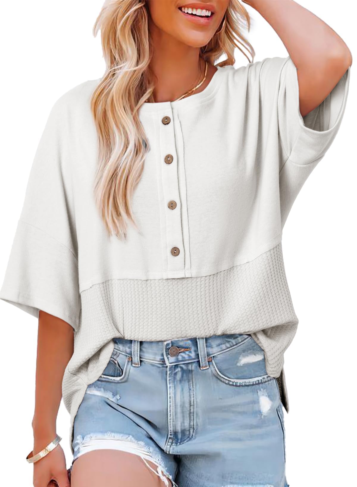 Top Dokotoo Waffle Knit Oversize Para Mulheres, Branca, Tamanho L