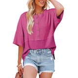 Top Dokotoo Waffle Knit Para Mulheres, Manga 3/4, Manga Em Forma De Sino, Rosa Choque