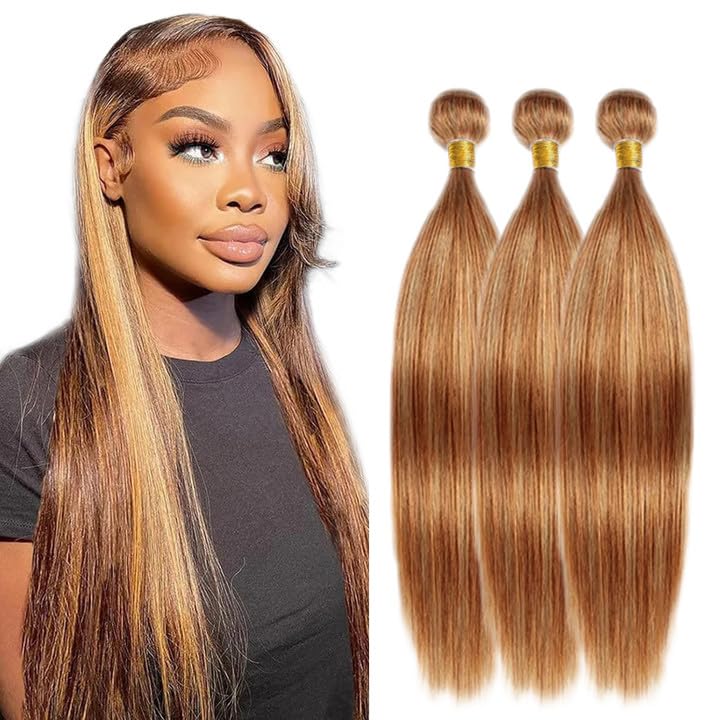 Hair Weave Huxowax P27/30 Honey Brown Straight 8a 3 Pacotes