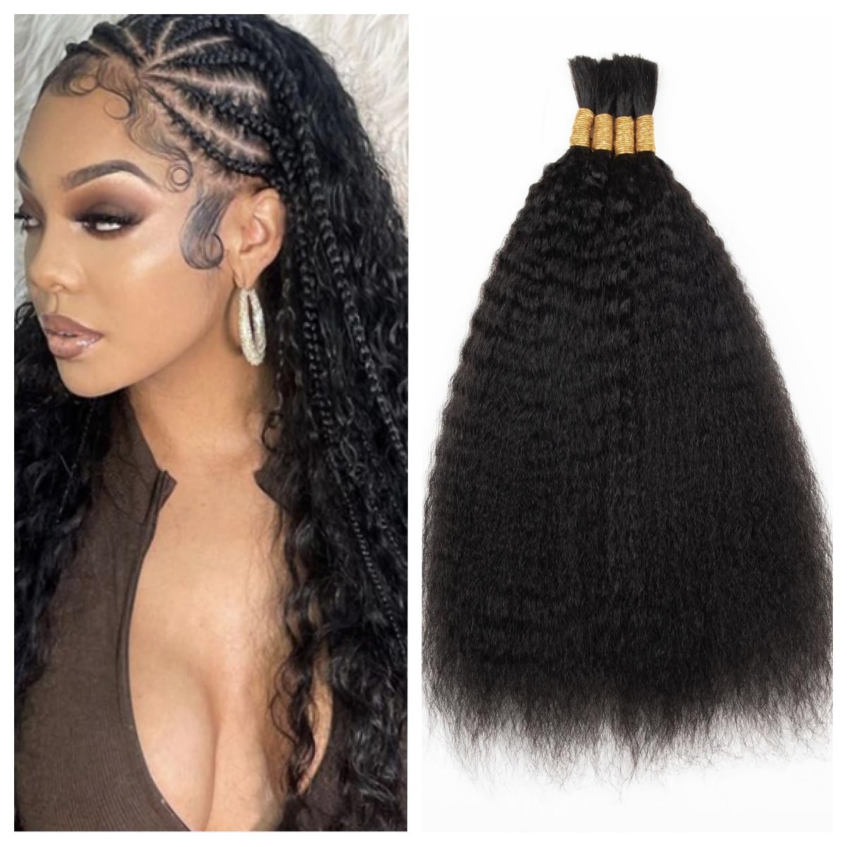 Braiding Hair Topbulk Kinky Straight Human 100 G (1 Pacote Com 4 Unidades)