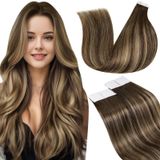 Fita Adesiva Em Extensões De Cabelo Laavoo Human Hair Ombre Brown To Caramel Blonde 50 G 20 Cm 20 Unidades