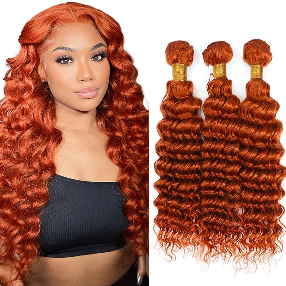 Pacotes De Cabelo Fridnae 350 Deep Wave Ginger &amp; Orange 22-26 Polegadas