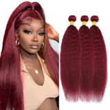 Pacotes De Cabelo Ladrxadr 99j Burgundy Kinky Straight 40cm 3 Pacotes