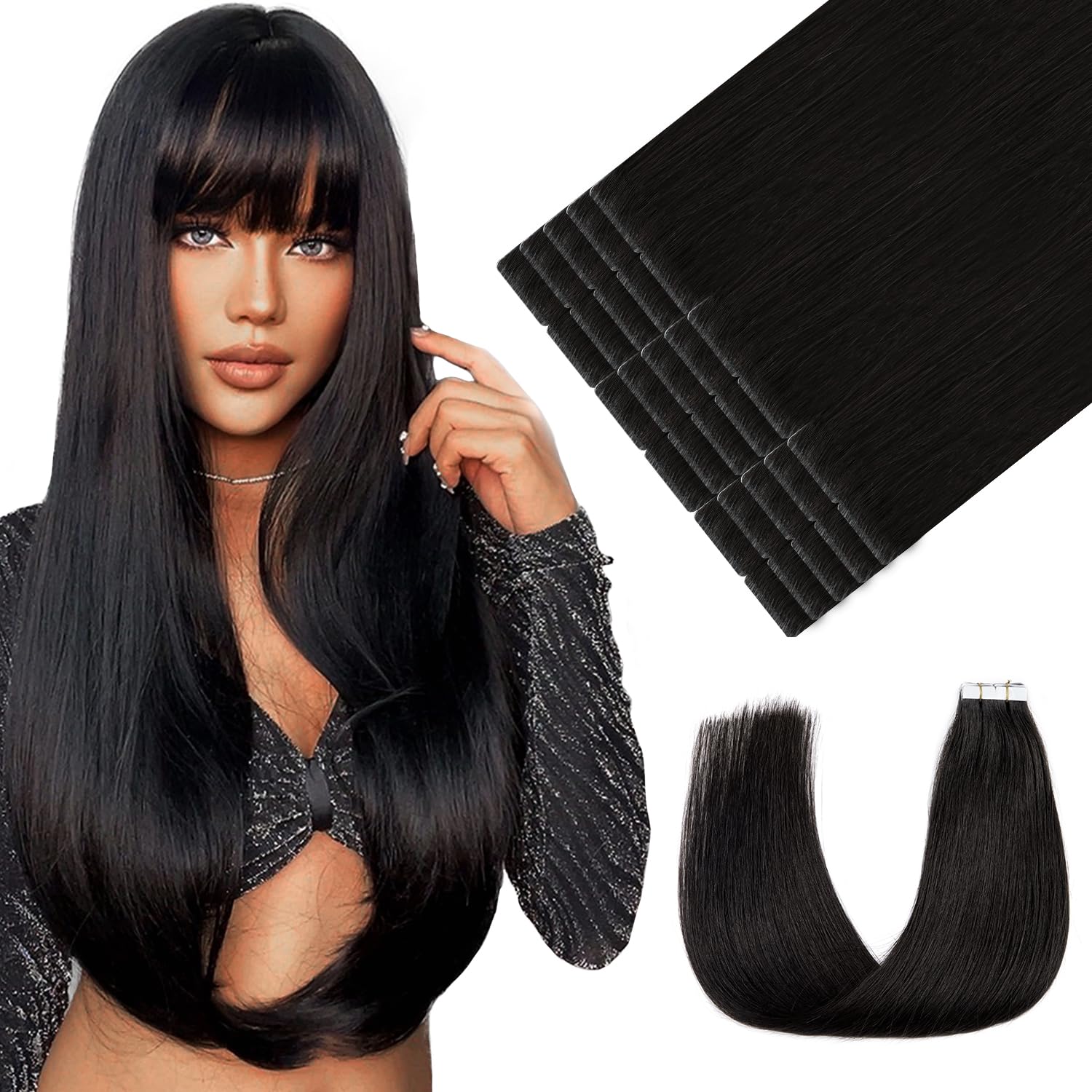 Fita Adesiva Em Extensões De Cabelo Youngsmile Injection Human Hair #1b