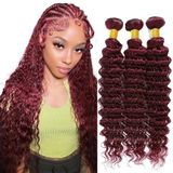 Pacotes De Cabelo Vinmdonm 99j Burgundy Deep Wave 35-35cm 3 Pacotes