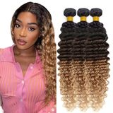 Pacotes De Cabelo Freiuoke T1b/4/27 Brown Deep Wave 3 Pacotes 35-45cm