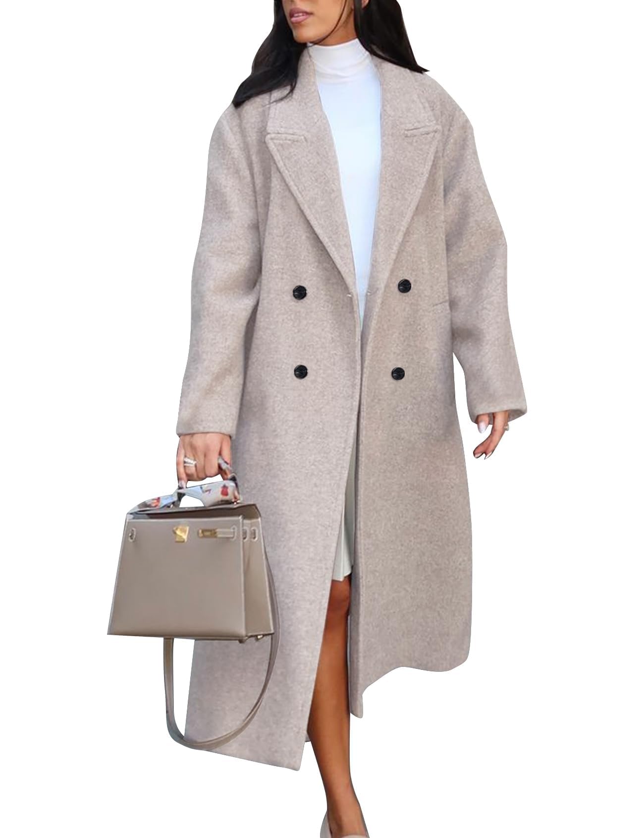 Casaco Pea Coat Flygo Long, Trespassado Duplo, Aveia Para Mulheres