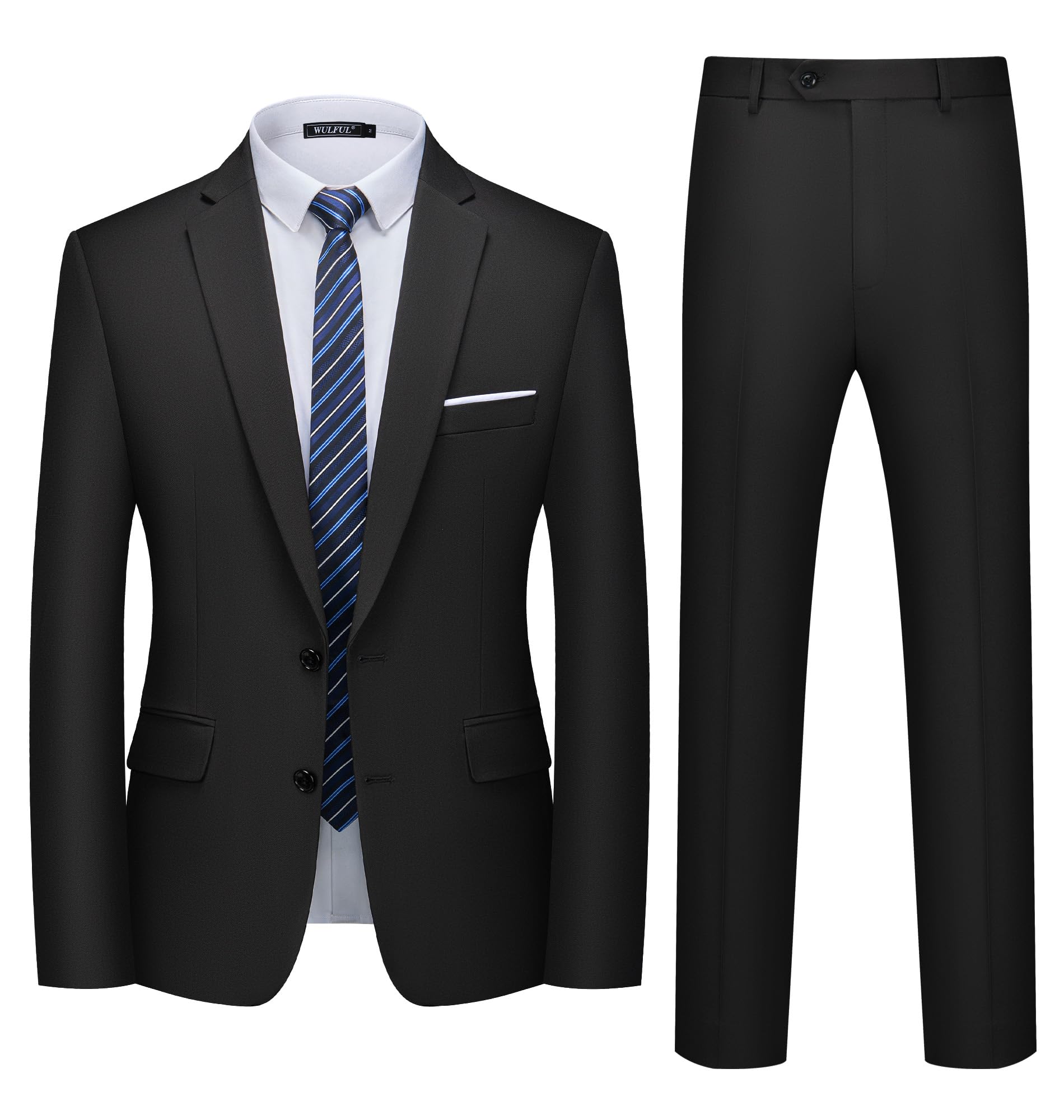 Suit Wulful Masculino, 2 Peças, Ajuste Fino, Dois Botões, Preto