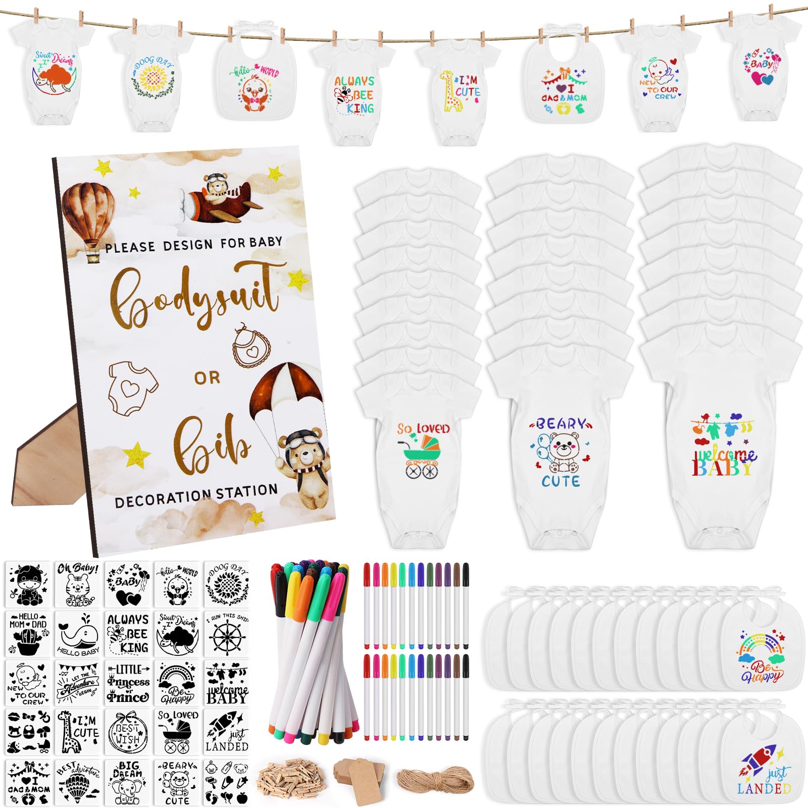 Conjunto De Chá De Bebê Pydeeirom 201 Unidades Com Babador, Macacão E Jogo