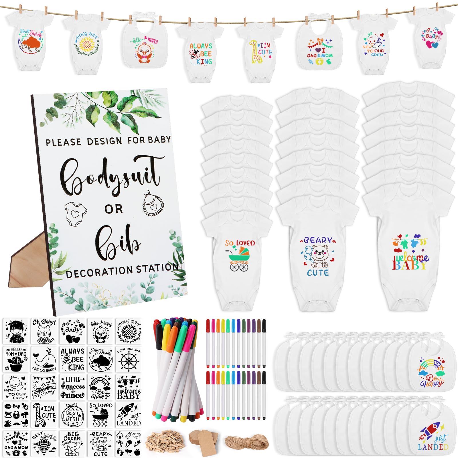 Conjunto De Chá De Bebê Pydeeirom 201 Unidades Com Decoração De Babadores E Macacões