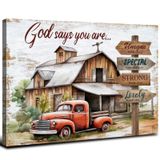 Tela De Arte De Parede Vintage God Says You Are Red Truck 60x90cm