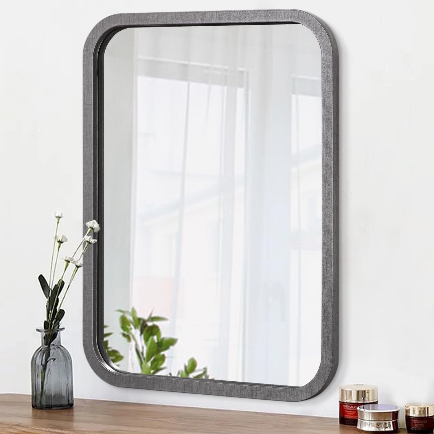Espelho De Parede Aoaopq Espelho Emoldurado Cinza Rústico 46x66cm