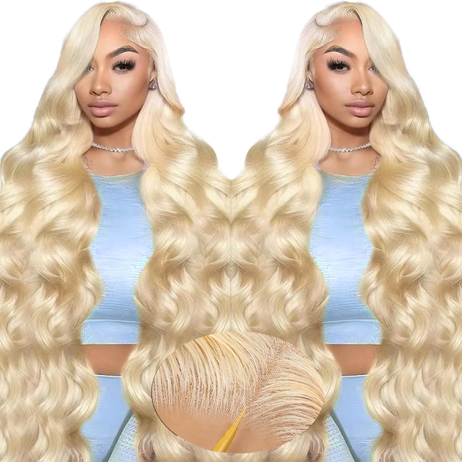 Peruca Frontal De Renda Hevgf 613 Blonde Human Hair 26 Polegadas Body Wave