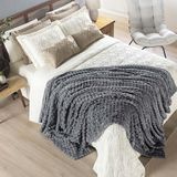 Coordenado Cobre Leito E Cobertor Tok Max Queen Ultrasoft Alto Relevo Dupla Face - Cinza