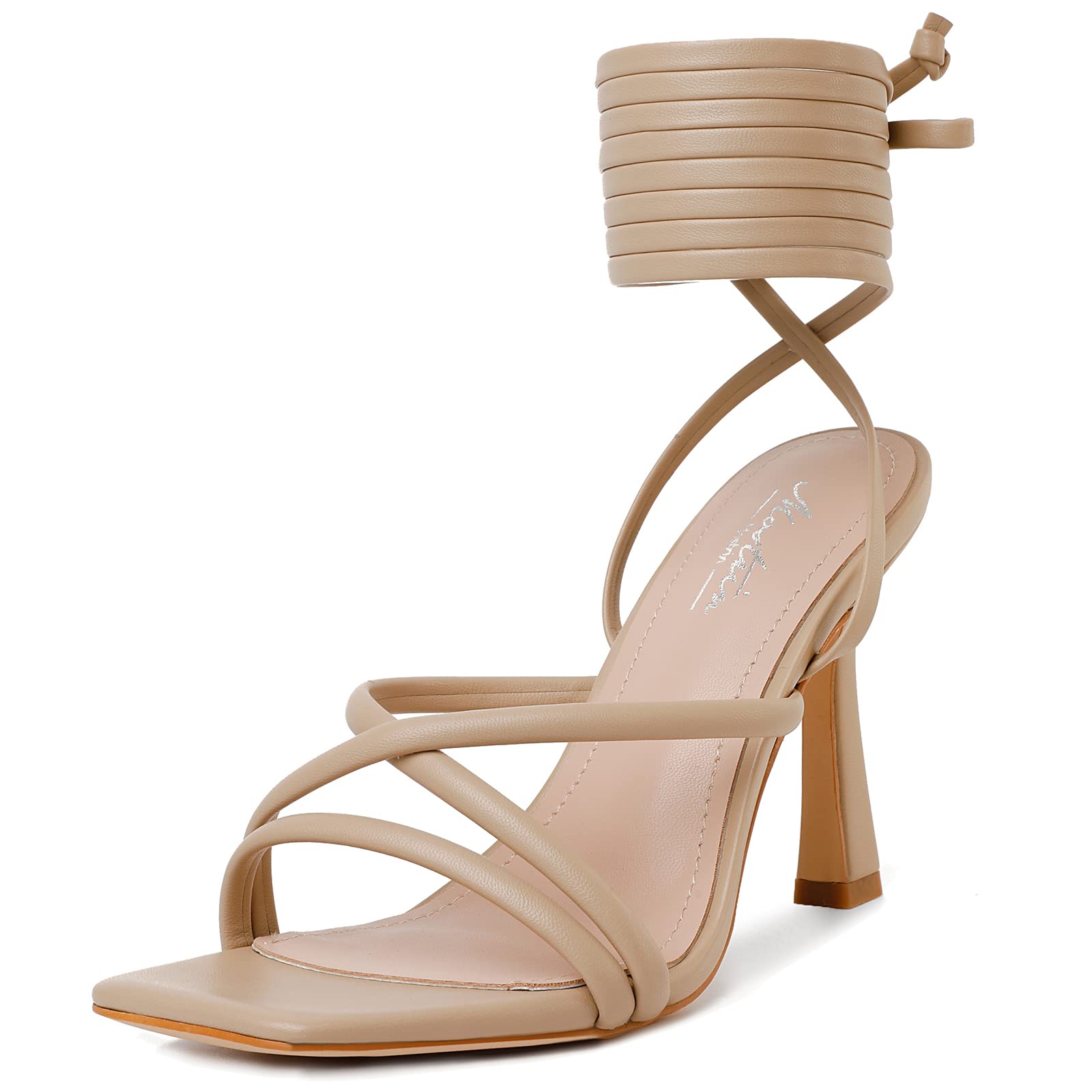 Sandálias De Salto Alto Mostrin Nude, Tiras E Cadarço, Estilete, Mulheres