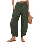 Calças Capri Anrabess Wide Leg Palazzo Para Mulheres, Verde Escuro