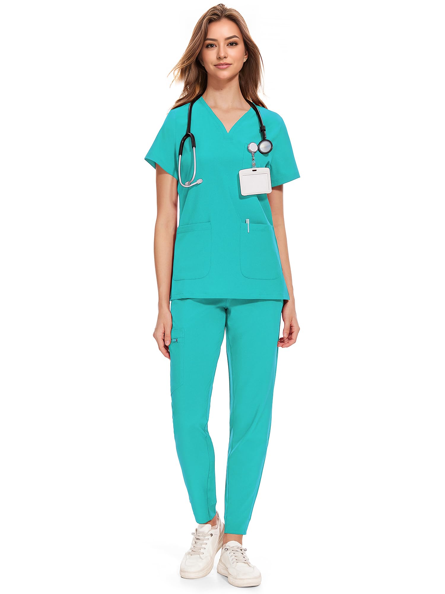 Conjunto De Esfoliantes Cozyfit Medical Para Mulheres — Curvado Com Decote Em V, Azul-petróleo, M De Altura