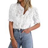Blusa Feminina Prettygarden De Renda De Manga Curta Branca Tamanho M