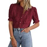 Blusa Feminina Prettygarden, Primavera 2025, Renda, Manga Curta
