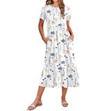 Vestido Zeagoo Summer Casual Solto De Manga Curta Aline Midi