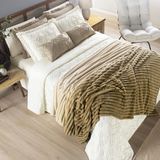 Coordenado Cobre Leito E Cobertor Fluflu Queen Ultrasoft Alto Relevo Dupla Face - Cáqui